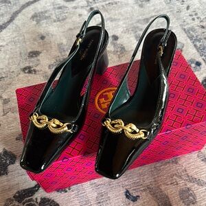 Tory Burch Black Patent Leather Slingback Heels